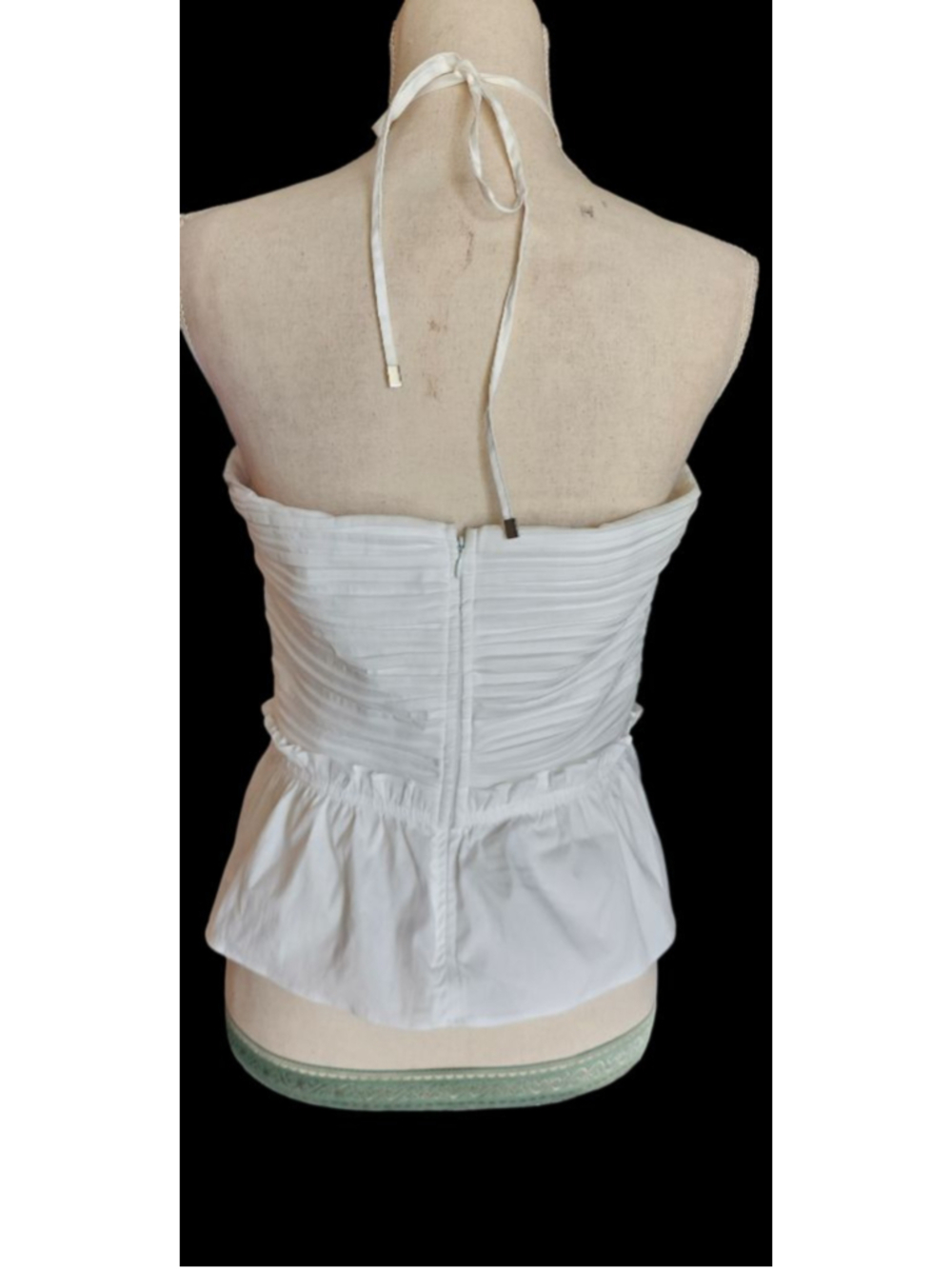 White House Black Market White Ruched Halter Peplum Top Size 8 Vintage Y2K - Picture 4 of 9